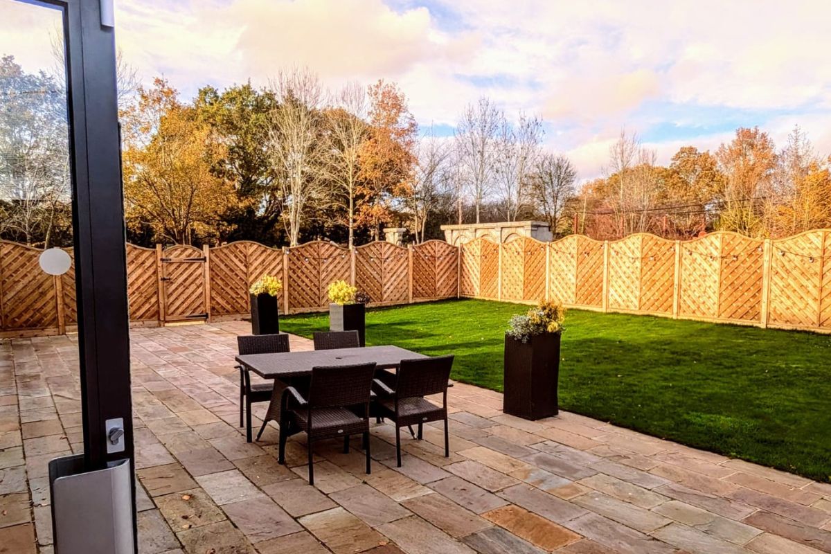 The outdoor patio at Lexden Wood